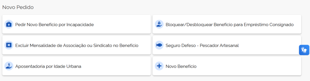 A imagem mostra a parte "Novo Benefício" do Meu INSS.