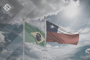 Bandeiras do Brasil e do Chile com o céu no fundo. Ilustram a publicação 