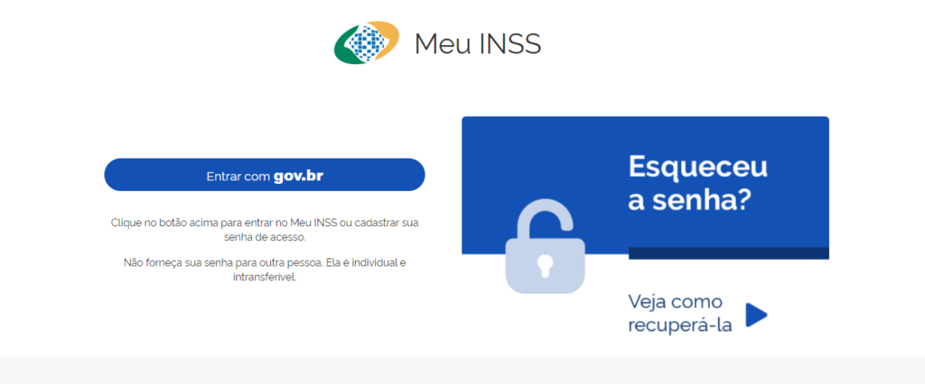 A imagem mostra a página inicial do site Meu INSS.