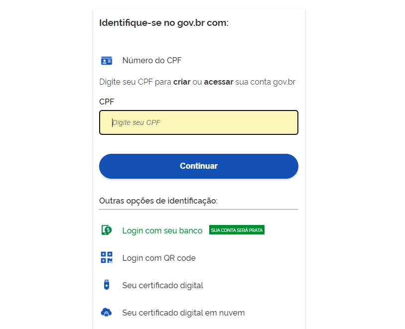 A imagem mostra a parte de login de conta do Meu INSS, onde há a opção de CPF e senha.