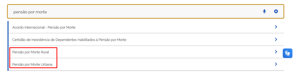A imagem mostra a uma opção de solicitação de pensão por morte no Meu INSS.