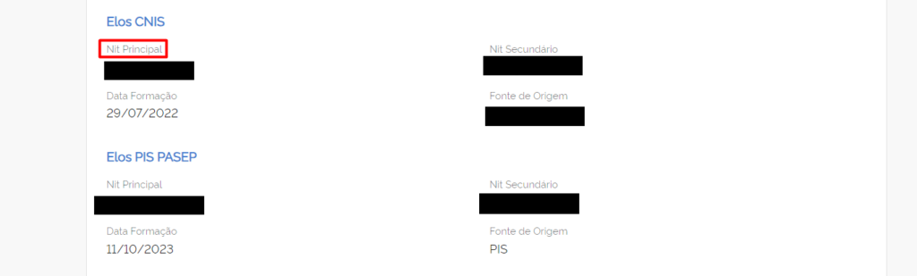 A imagem mostra os dados do CNIS, onde o NIT está destacado.