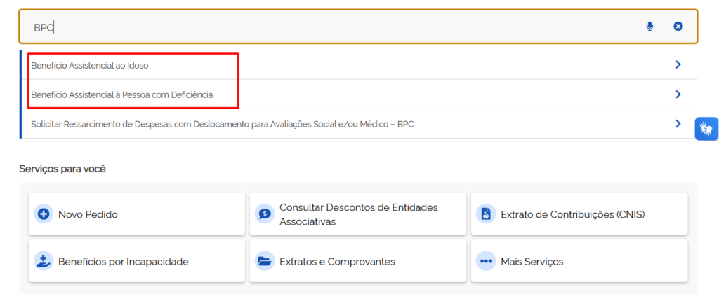 A imagem mostra como solicitar o BPC/LOAS no site ou aplicativo "Meu INSS".