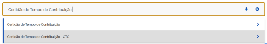 A imagem mostra a opção da CTC no Meu INSS.